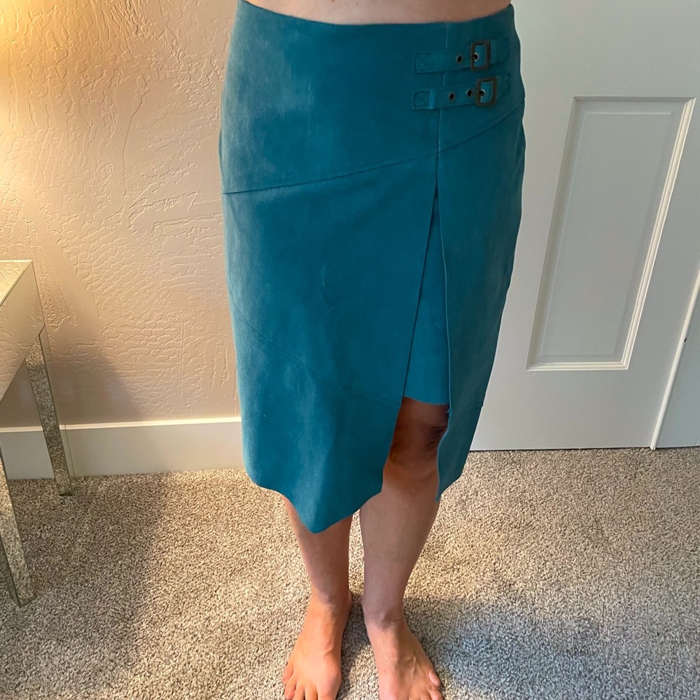 Leather asymmetrical skirt